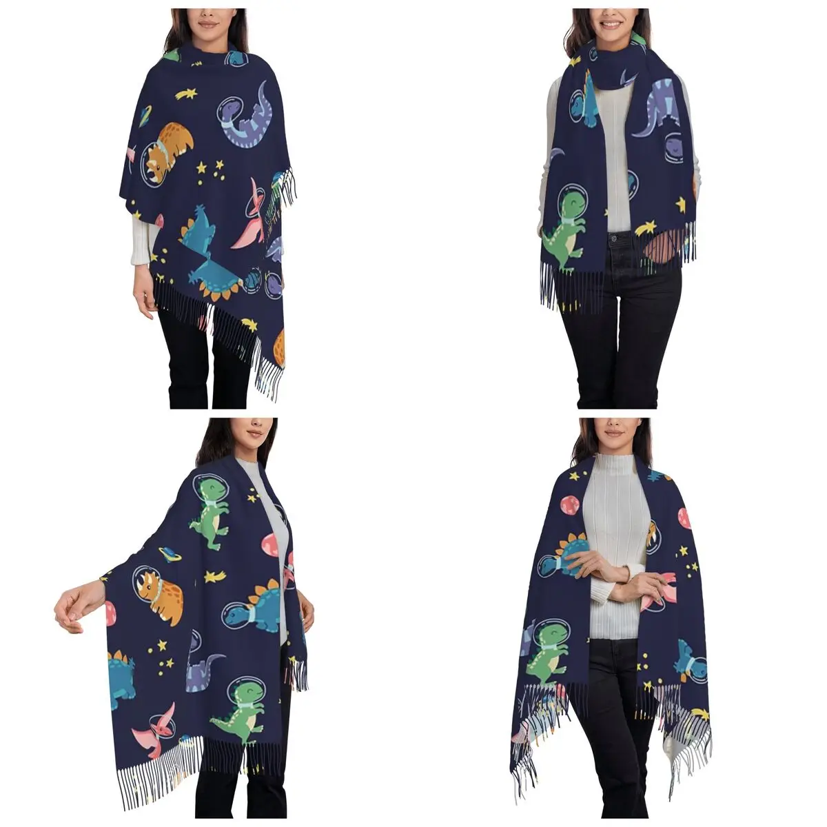 Dinosaur Dinosaurs In Space Scarf Tassel Scarves for Women Soft Warm Shawls and Wraps Large Fall Winter Shawl Wrap
