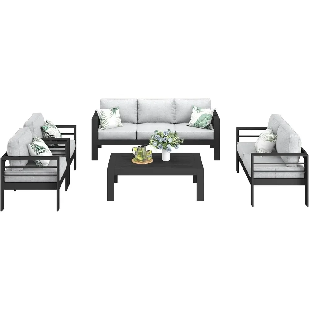 

Outdoor Aluminum Furniture Set, 5 Pieces Patio Sectional Conversation Chat Sofa Modern Seating Set with Coffee Table