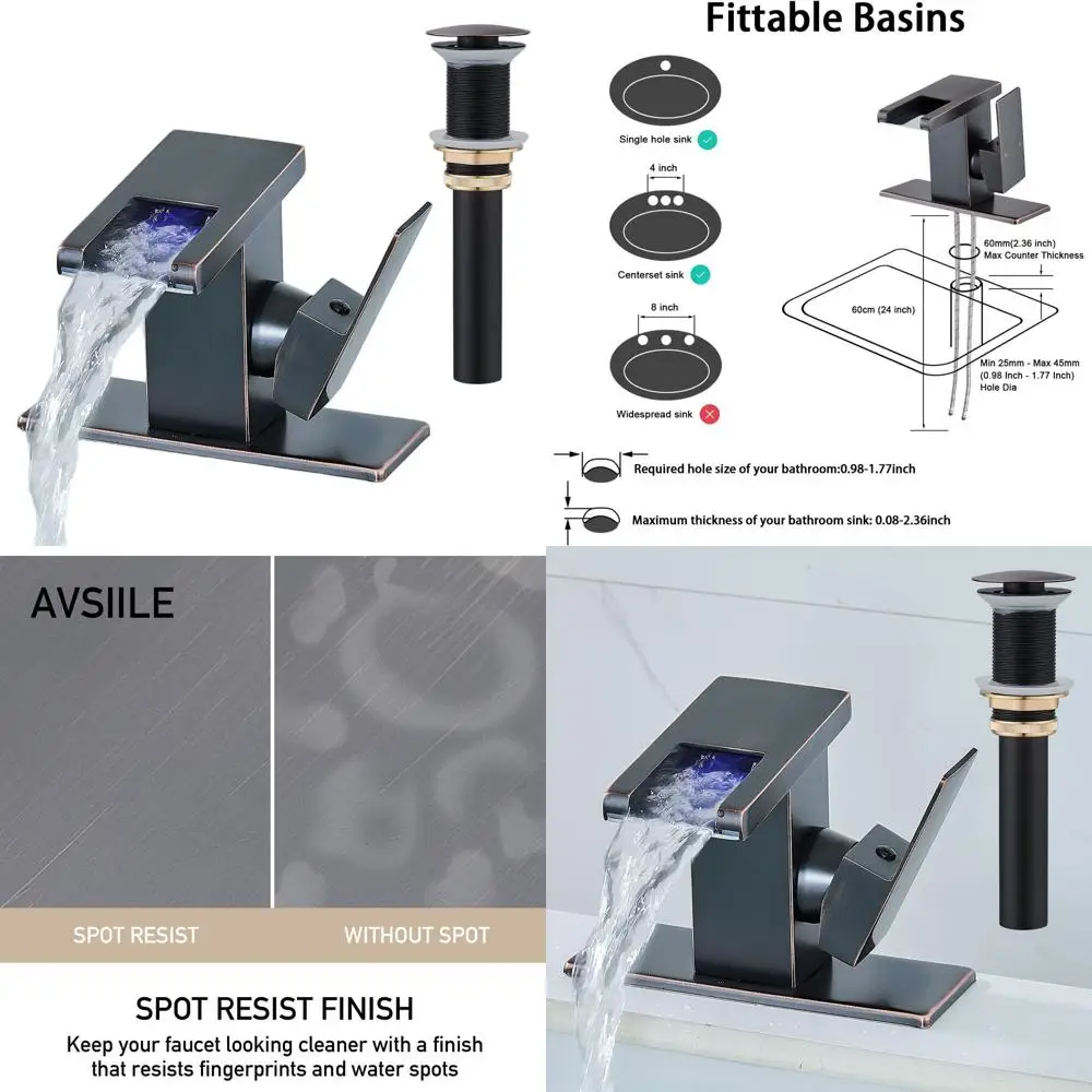 

Смеситель-водопад из масляной бронзы с одним отверстием, боковой ручкой, металлическим всплывающим сливом и 2 линиями подачи для раковин в ванной комнате