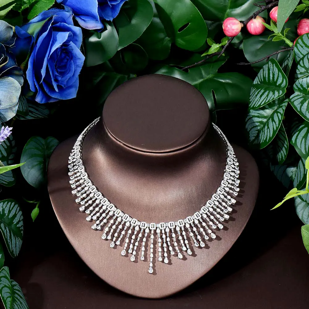 4 Pcs Women's Set Elegant Lady Tassel Set Zirconium Necklace Earrings Bracelet Accessories Dress Party Wedding Festival M-125