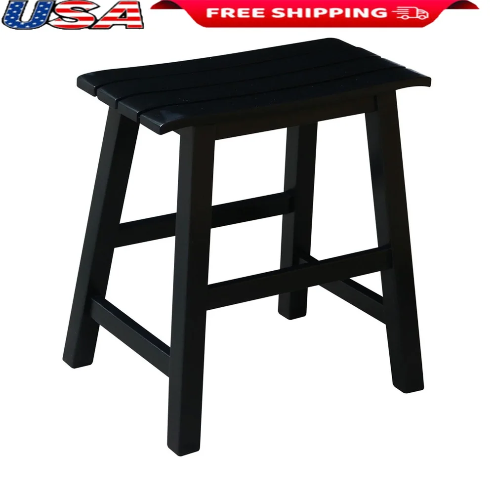 

Adjustable Height Black Wooden Slat Seat Stool Kitchen Dining Bar Area Easy Assembly Solid Wood Construction