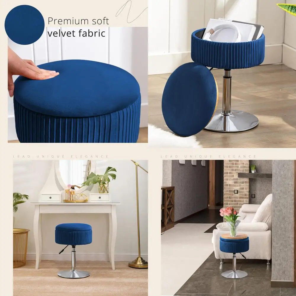 

Navy Blue Velvet Swivel Stool with Height Adjustment for Vanity and Makeup Rooms