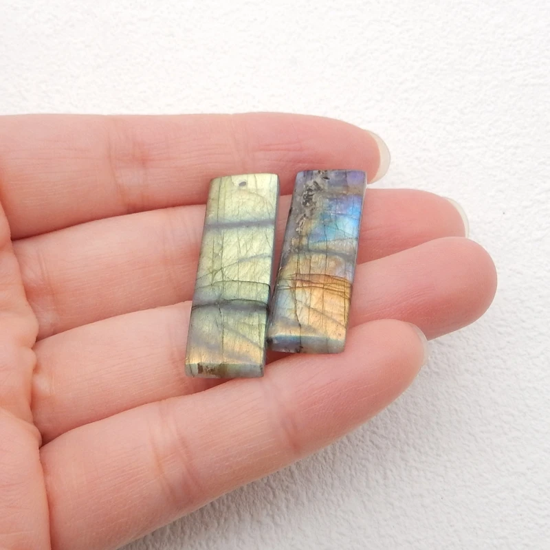 Natural Stone Labradorite Rectangular Earring Bead,Semiprecious Fashion Jewelry Earrings Accessories For Women 37x11x4mm 7g