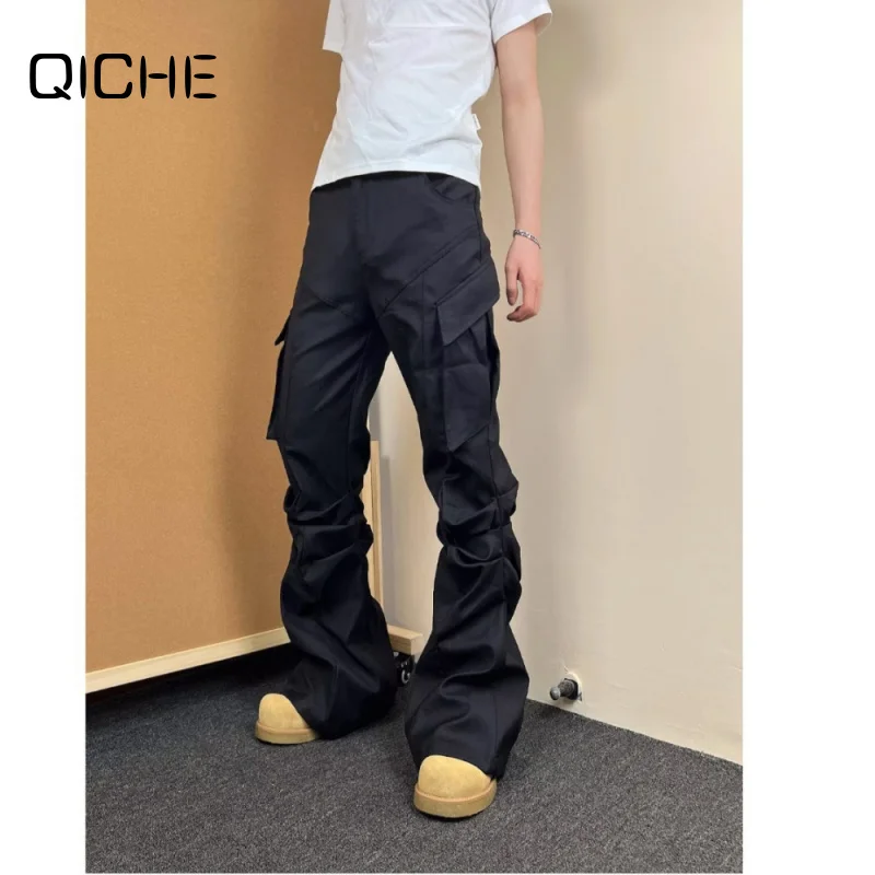 QICHE Men Clothing 2026 American High Street Pleated Flare Trousers, Loose High End Commuter Casual Pants, Male Clothes