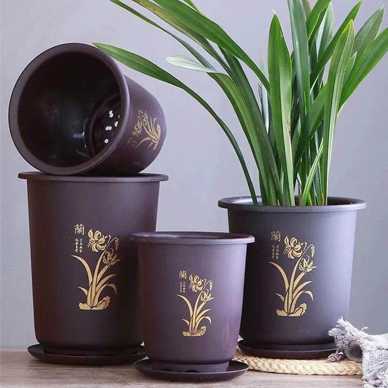 New Imitation purple orchid Flower Pot thickened printed imitation ceramic frosted Planting Pot