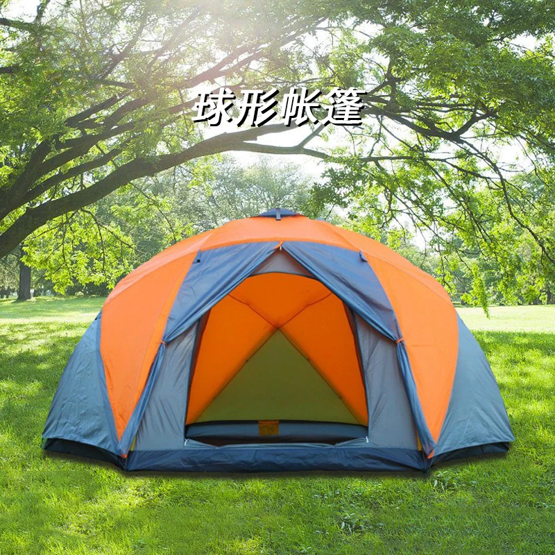 

Simple semi-self-standing spherical tent, outdoor double-layer thickened rainproof camping tent, large space hexagonal hand tent