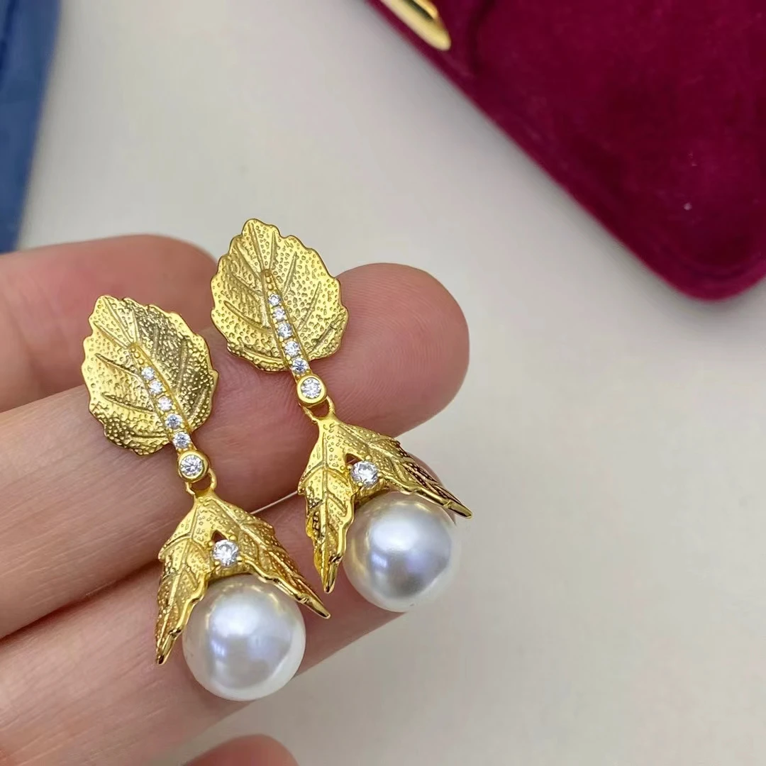 

Оптовая продажа, серьги из стерлингового серебра 925 пробы в форме листа, фурнитура для крепления, базовые монтажные детали, аксессуар для жемчуга 8-10 мм