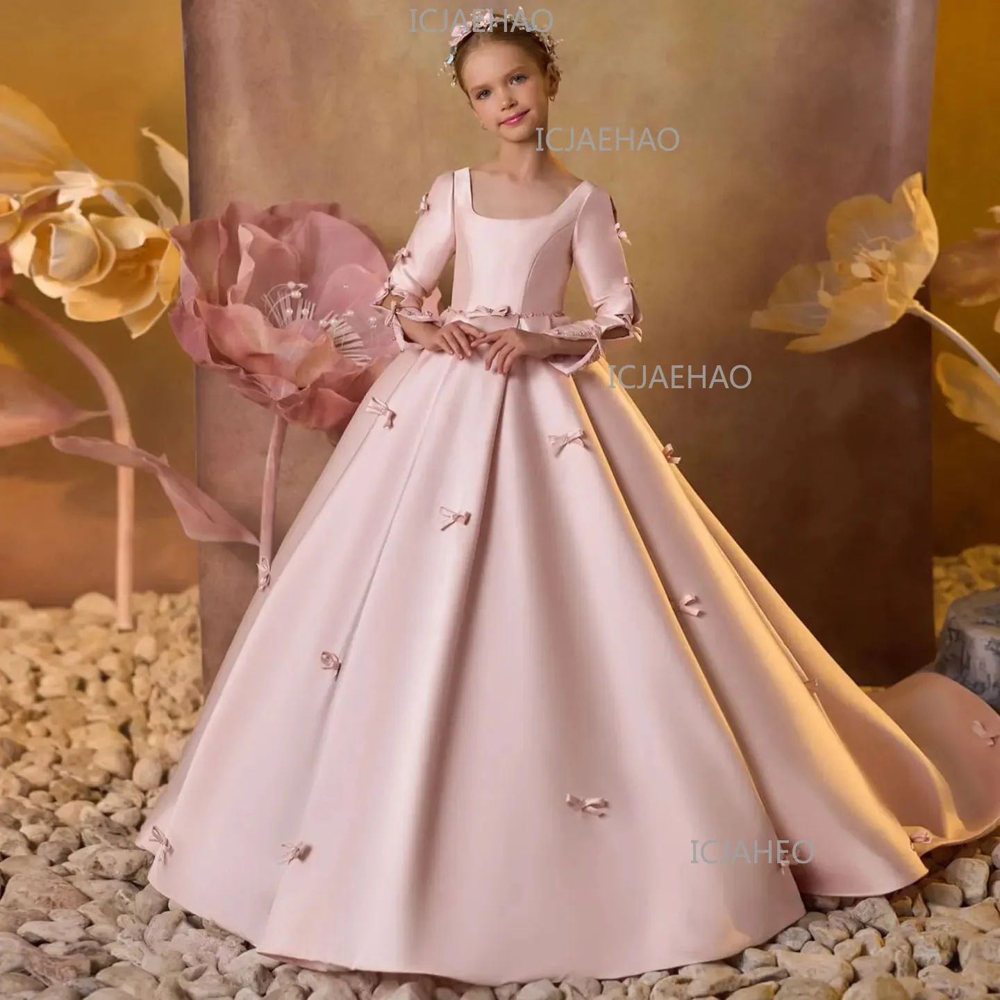 Gown For Little Girls Birthday Party, Piano Recital & Host Performance CostumePuff Sleeve Kids Princess Dress, Long Evening