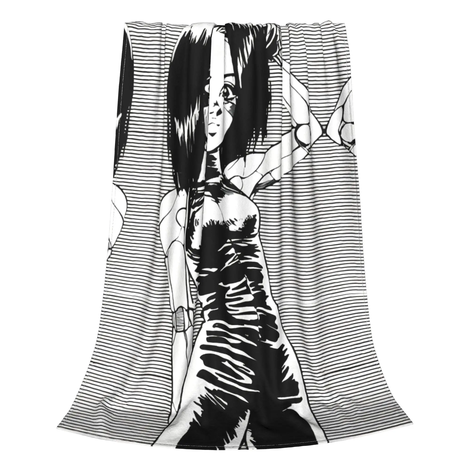1PC Home Cutecore Black White Sci Fi Manga  Battle Angel Alita Blanket Super Cosy Plush Home Living Room Sofa Halloween
