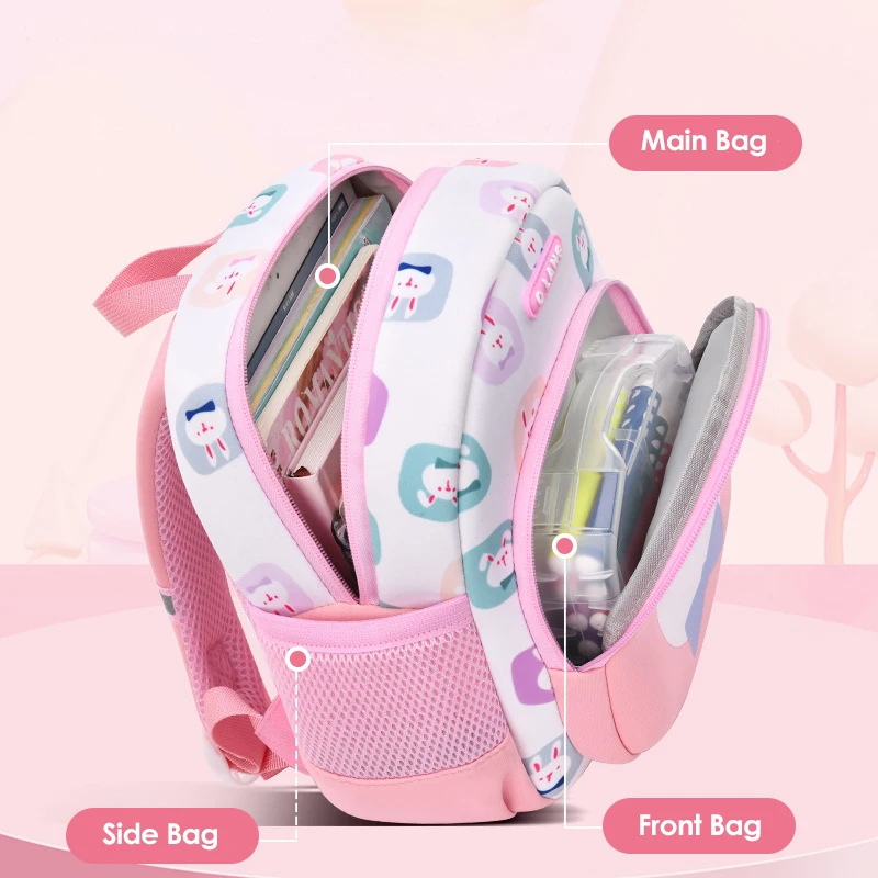 Mochilas escolares de conejo rosa para niñas, Mochila Escolar de guardería, bolsa de libros para niños, bolsas Kawaii de dibujos animados