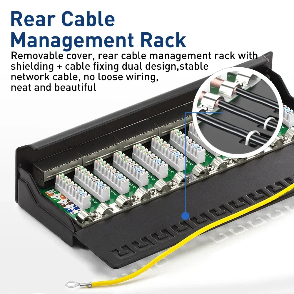 ZoeRax 10Gbps CAT6a パッチパネル 8/12 ポート 1U デスクトップ & 壁取り付けシールド付き RJ45 ソケット LAN ネットワーク設置ケーブル