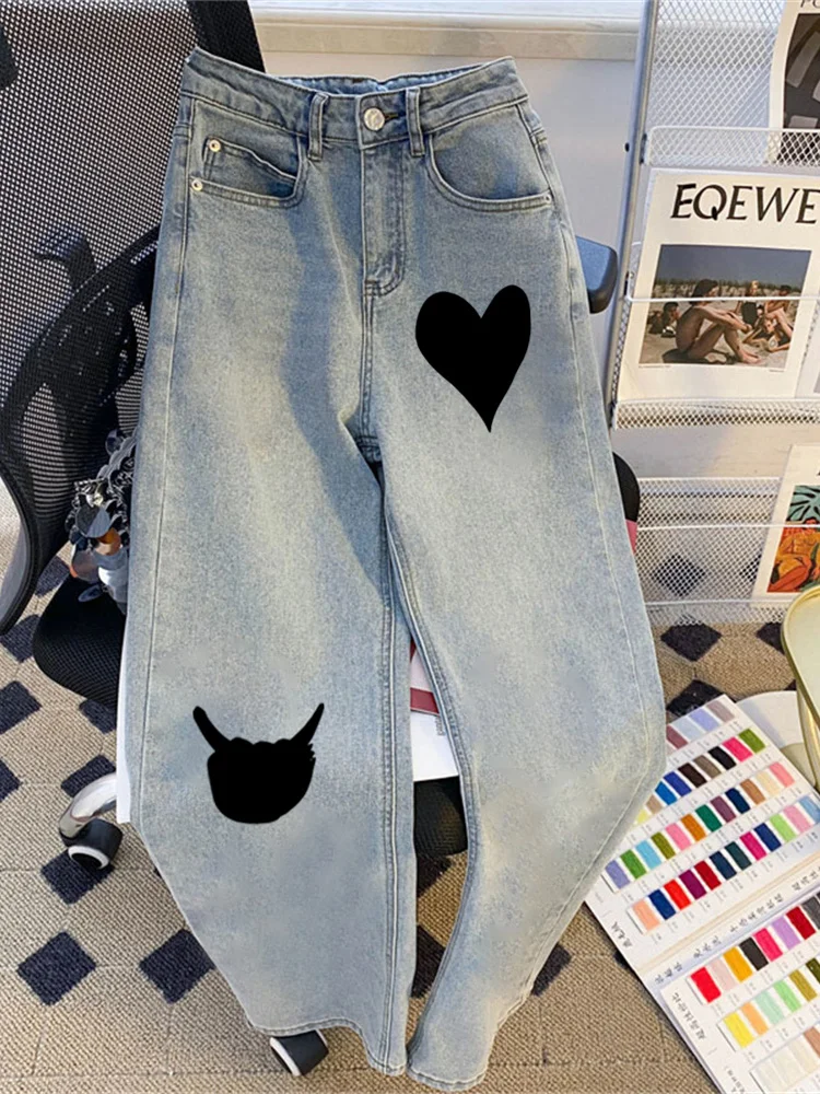 

Винтажные джинсы с прямыми штанинами для мужчин и женщин, летние повседневные длинные брюки с высокой талией, свободный крой, универсальный топ для молодых взрослых