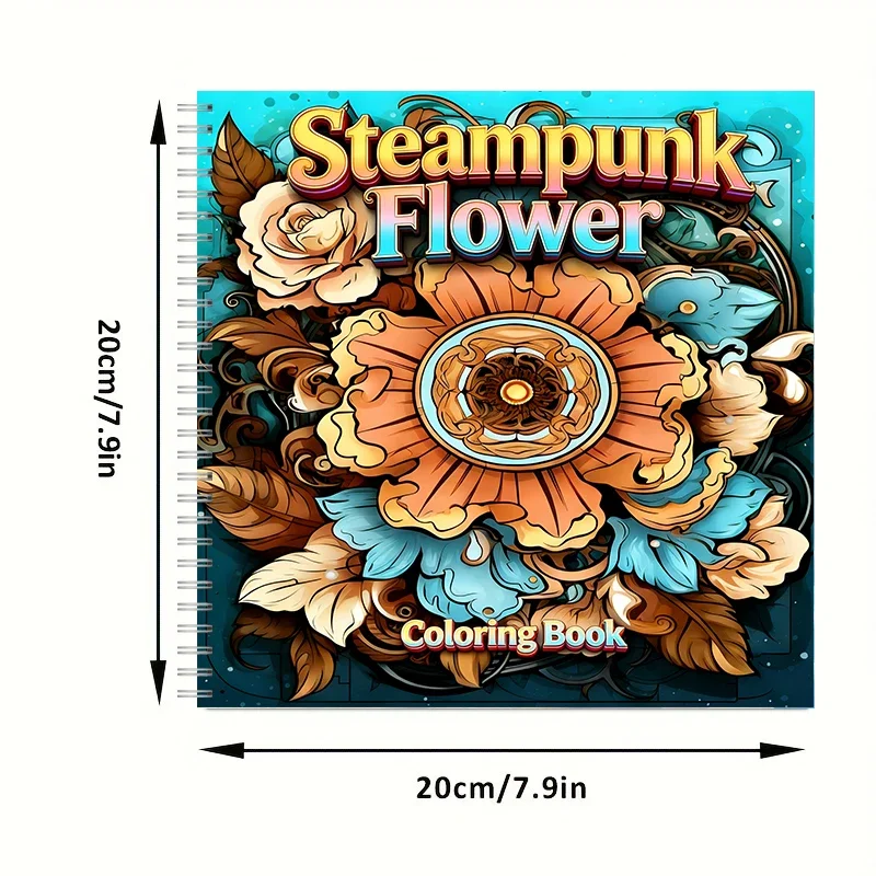 Coloring Book Steampunk Flowers for Adult Colouring Book, Birthday Day Gift, Back to School Supplies, Adults Cute Drawing Book