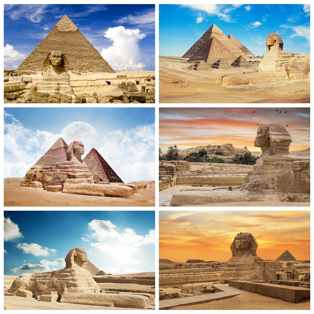 

Egyptian Desert Pyramid Scene Photography Backdrop Blue Sky Sunrise Camel Natural Landscape Photographic Background Photo Studio