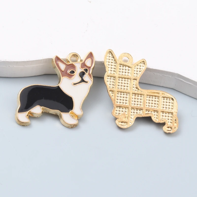 10pcs Cute Dog Enamel Charms Corgi Cartoon Animal Pendants For Making DIY Jewelry Findings Accessories Necklace