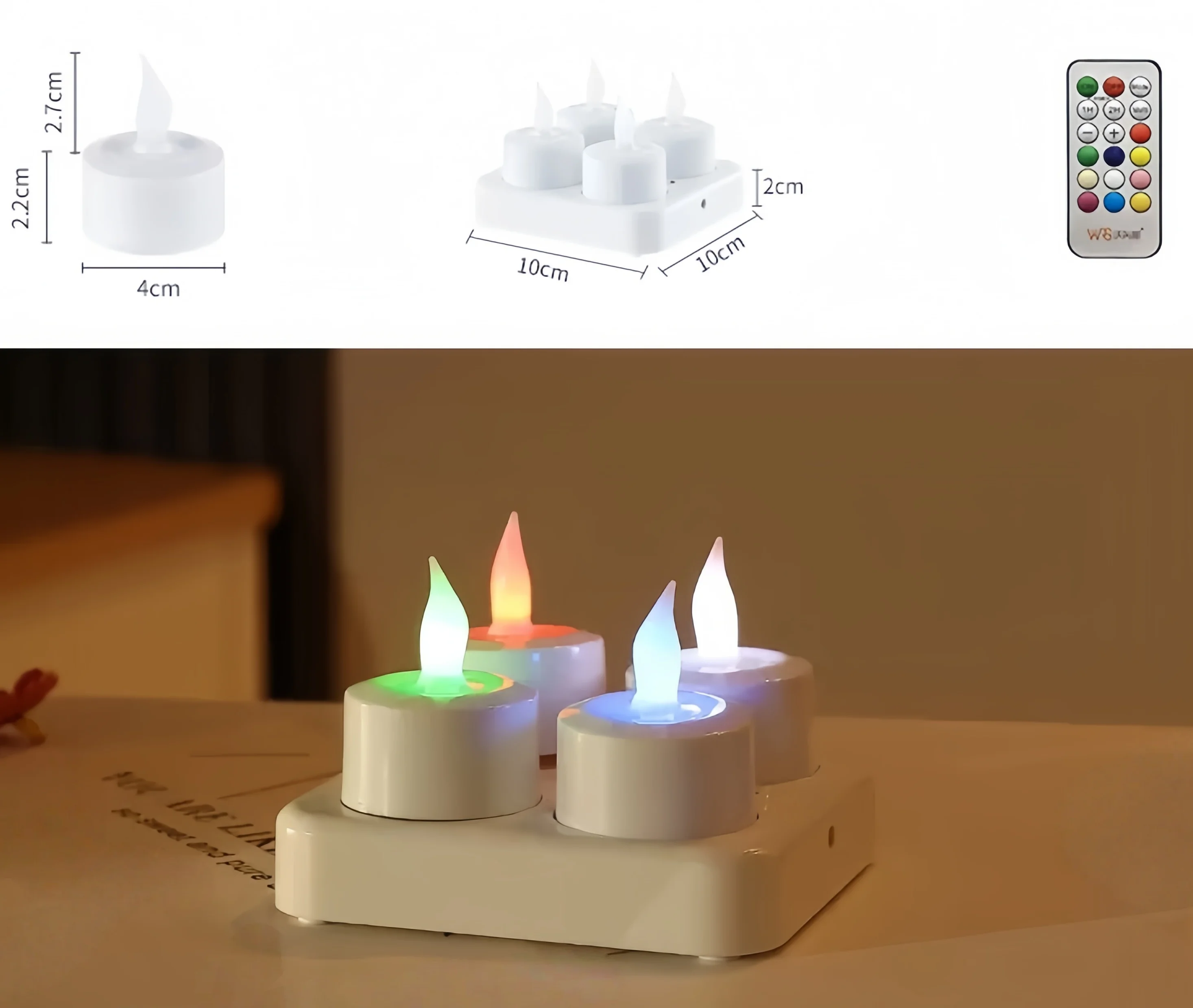 Remote Controlled Rechargeable Tea Light Candle Flameless Party color Changing Candles lamp18keys controller w/Timer-Multicolor