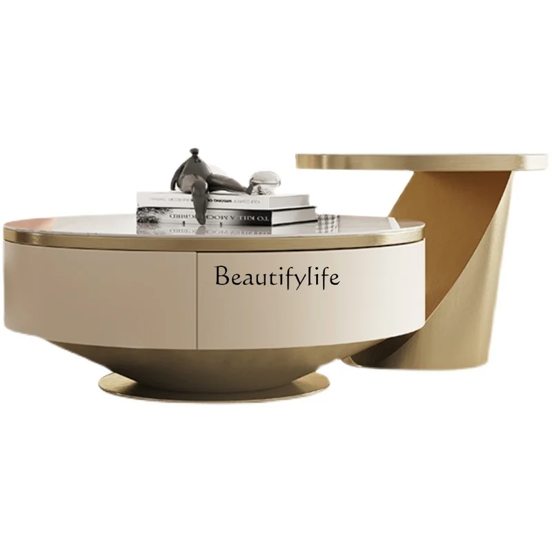 

Легкий роскошный журнальный столик из каменной плиты, комбинация круглых размеров, современный простой домашний стол для маленькой квартиры