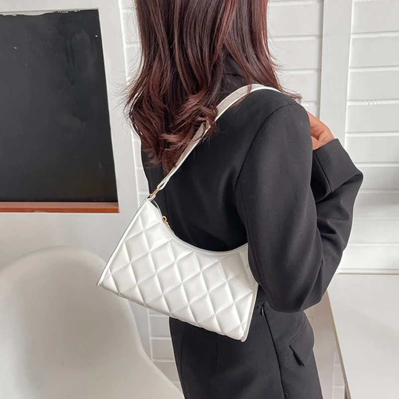 Fashion Diamond Grid Underarm Bag Vintage Y2k Tote Bags PU Leathers borsa a tracolla donna Casual borsa piccola Tote Bag