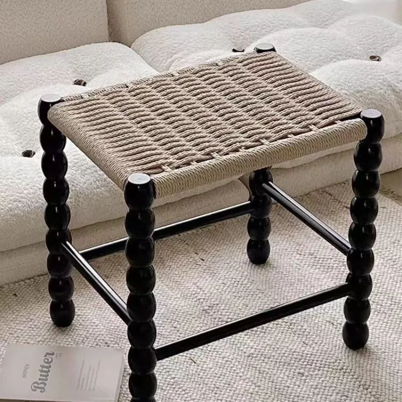 Nordic French Gourd Backrest Solid Wood Rope Woven Long Shoe Bench Entryway Balcony Home Decor Novelty New Comfort Indoor
