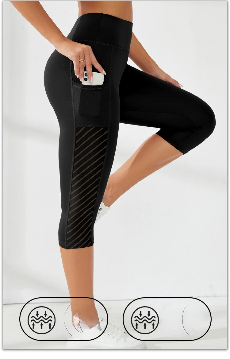 Mesh Yoga Shorts weibliche High Taille Tasche Sport Shorts Push-up Butt Workout Laufen schnell trocknende und atmungsaktive Casual Shorts – Detail 6