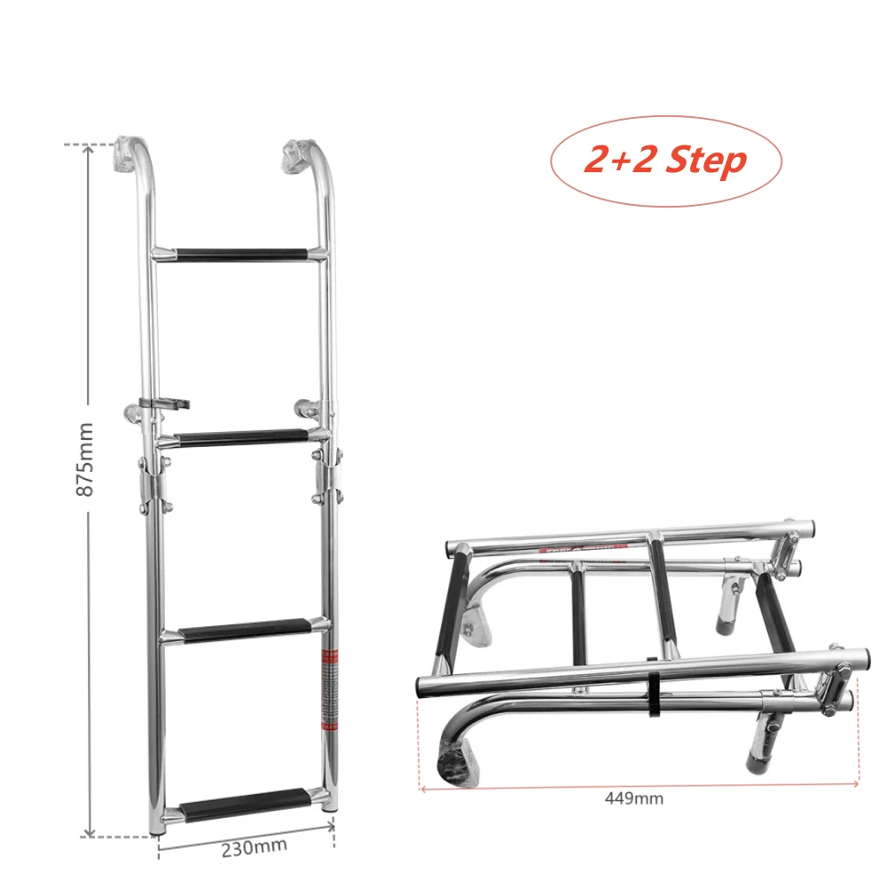 Anti Slip 4 Step Marine Dock Ladde Retractable 316 Stainless Steel Folding Ladder for Yacht Speedboat Accessories