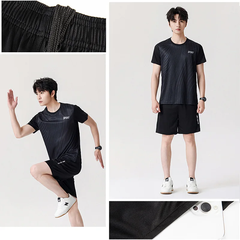 2 Clothes Sportswear Set Casual Fitness Men's Summer Running Loose Short Sleeve T-Shirt Badminton Quick Dry Shorts Women Clothes