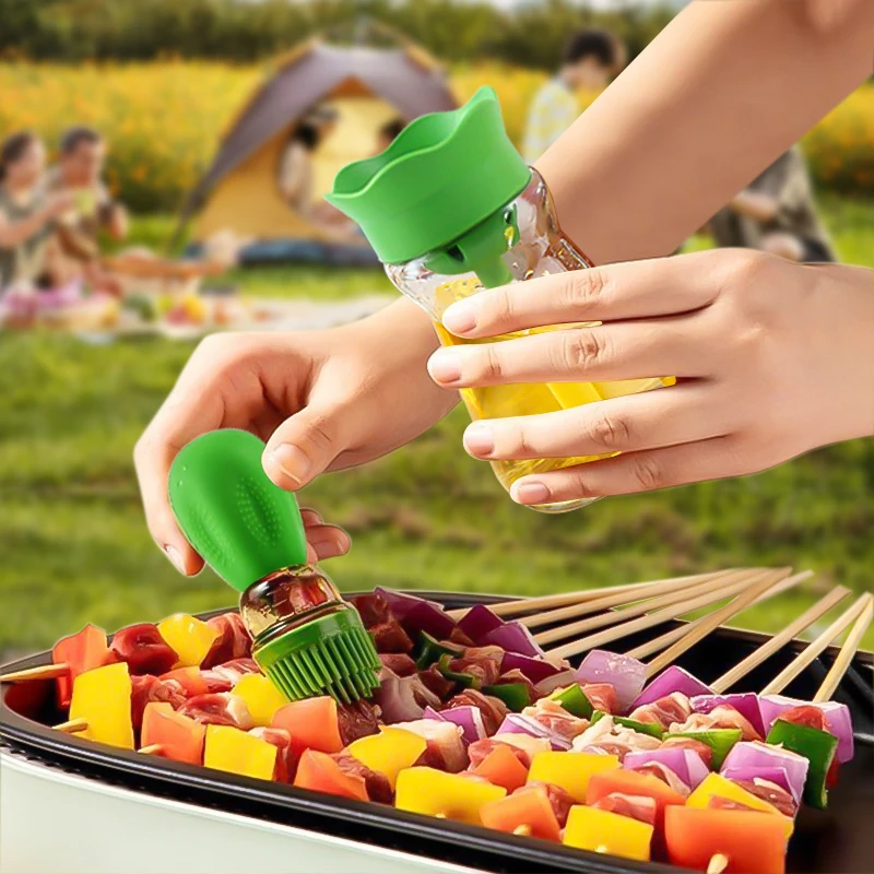 Kitchen BBQ Tool Oil Bottle with Silicone Brush Spray for Baking Barbecue Grill Dispenser Cooking Brush Accessories