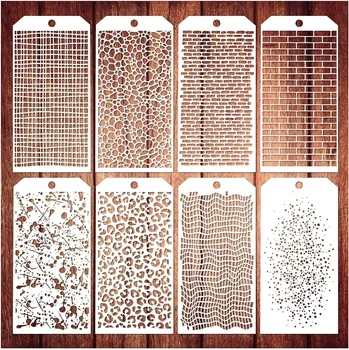 8 adet/takım 24 cm Leopar Tuğla Nokta Örgü DIY Katmanlı Şablonlar Boyama Karalama Defteri Boyama Kabartma Albümü Dekoratif Şablon