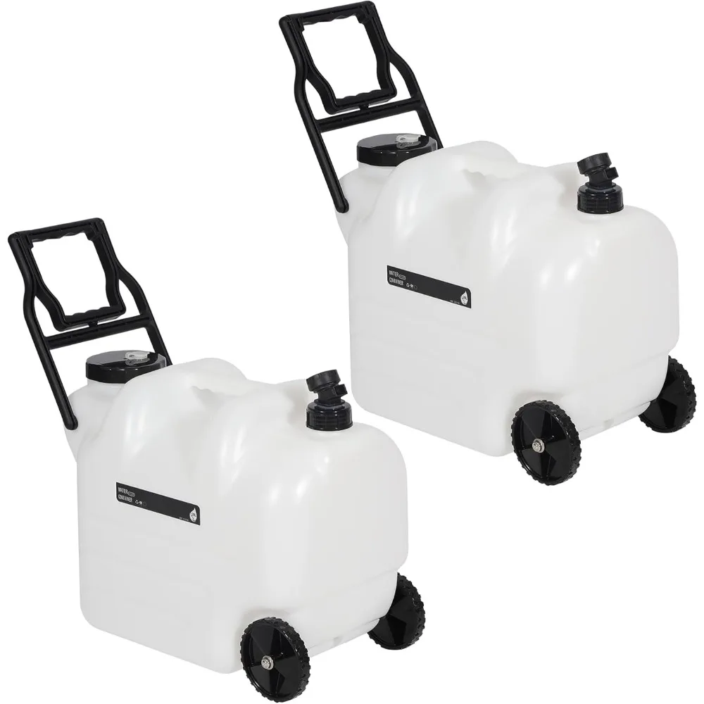 ポータブルローリングウォーターコンテナ（ホイール、蛇口、ハンドル付き）28L 緊急時キャンプハイキング用ウォータージャグ貯水タンク BPAフリー食品対応