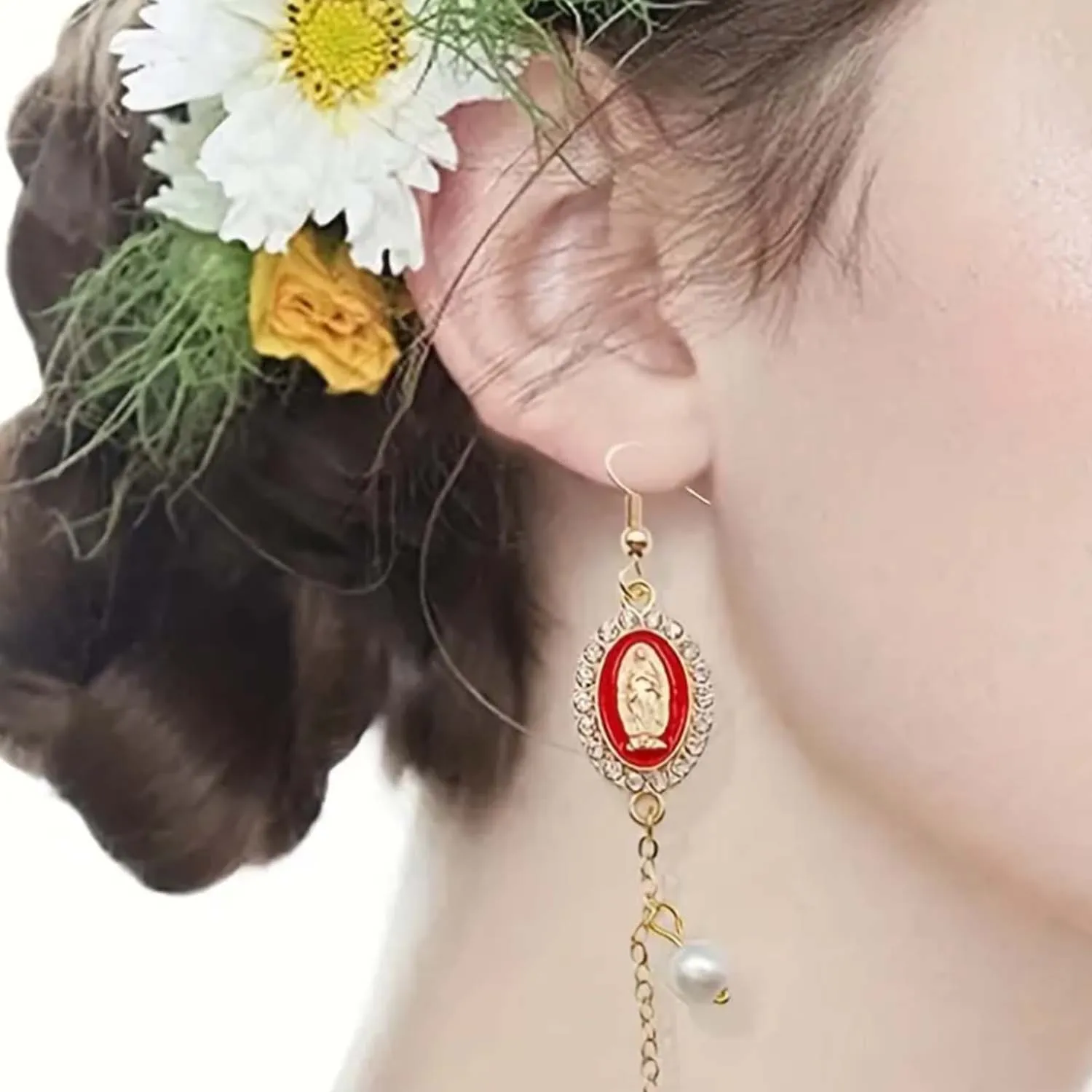 10/12pcs Enamel Virgin Mary Charms Alloy Inlaid Rhinestone Pendants for DIY Bracelets Necklaces Jewelry Making Accessories