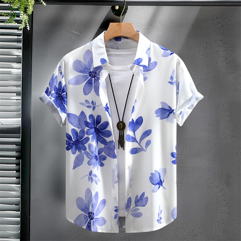 

Flower Plants Print Men's Short-sleeved Shirt 3D Print Single-breasted Shirt Fashion Summer Casual Vacation Button Down Blouse