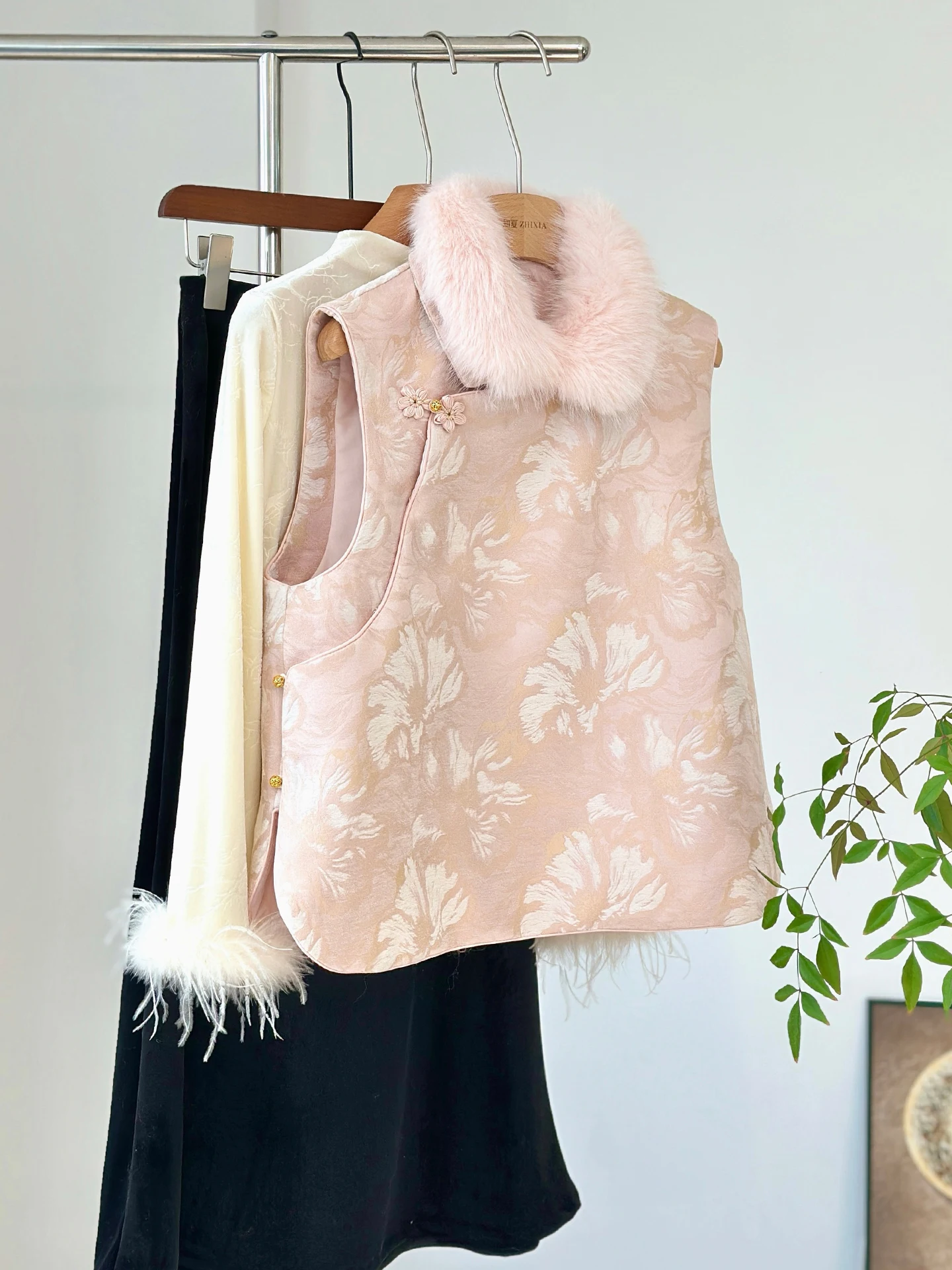 Young Western Style National Fur Collar Vest Cotton Padded Thickened Waistcoat Younger Daily Wear Pink New Chinese