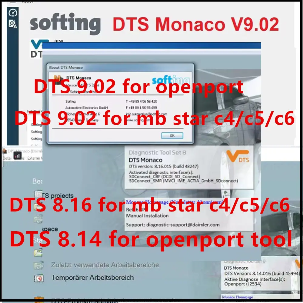 2024 Venta caliente DTS Monaco V8.16 / 8,14 / 9,02 para mb star c4 sd c5 vci c6 para herramienta openport instalación remota en línea y activación