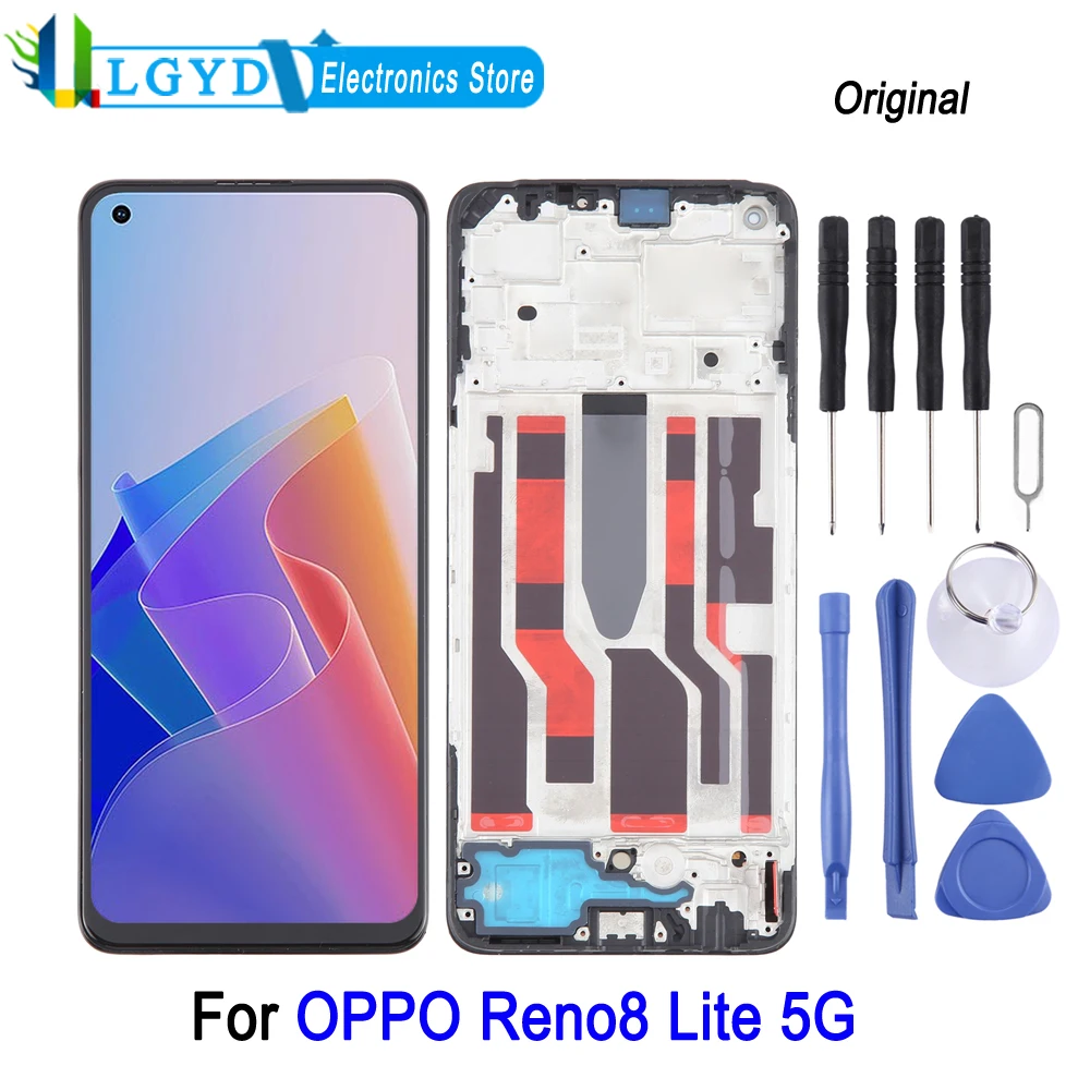 

6.43-inch AMOLED LCD Screen For OPPO Reno8 Lite 5G CPH2343 Phone Display with Frame and Digitizer Full Assembly Replacement Part