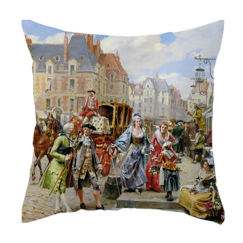 European Retro Oil Painting  Linen Pillows Case Royal Court Nobles Portrait Print Cushions Case Vintage Sofa Couch Throw Pillows