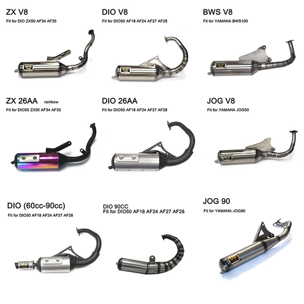 Exhaust System Muffler Pipe Scooter Moped For Yamaha JOG 50 JOG90 BWS 100 For Honda DIO50 AF18 AF24 ZX 50 AF35 DIO 60CC-90CC