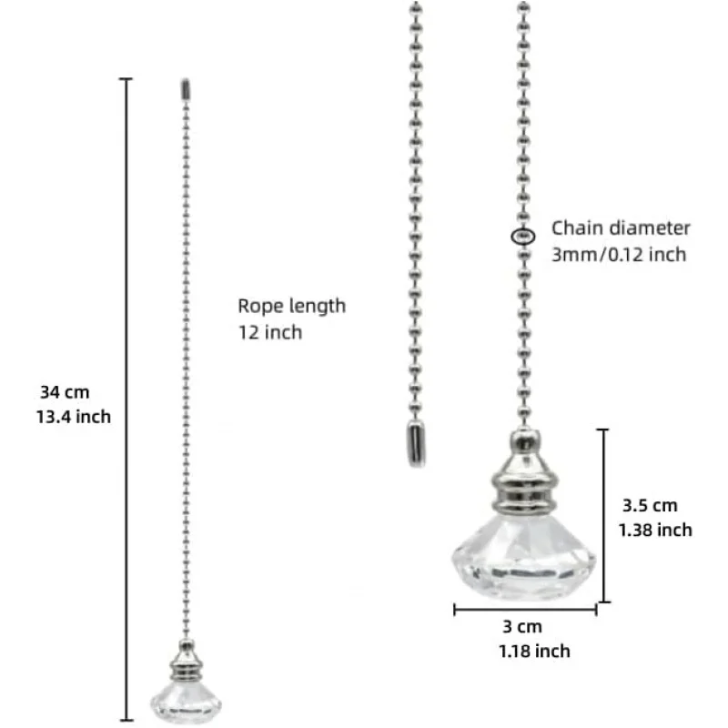 Ceiling Fan Pull Chain Set, 2 Pcs Pull Chain Extension Fan Pull Chain Pendant 12 Inch Ceiling Fan Chain Extender， with B