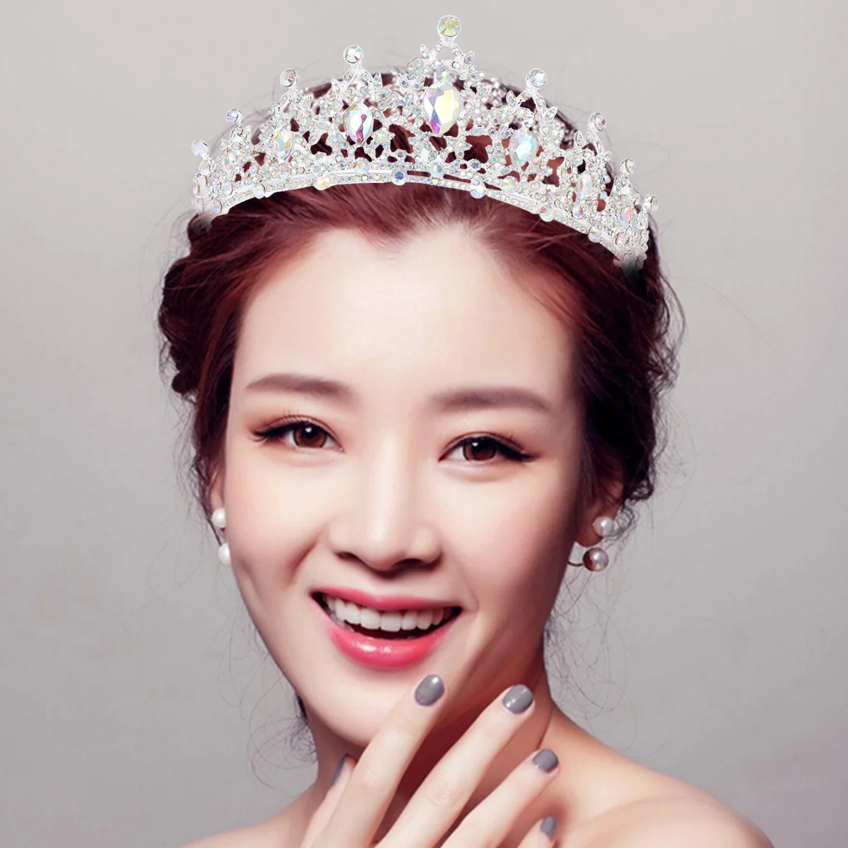 

Silver Crystal Crown for Bride Women Rhinestone Decor Alloy Lightweight Wedding Headpiece Prom Party Fashion Accessory