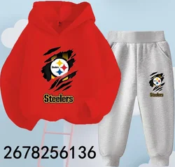 Steelers Rugby Team Girls Suit Kids Long Sleeve Cartoon Hoodies+Long Pants 2pcs Set Child Sports Clothing Casual Girls Outfits