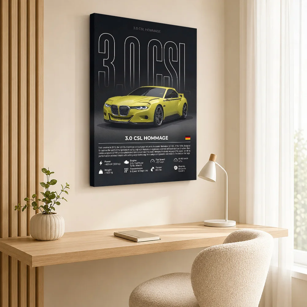 German 3.0 CSL Hommage Concept Car Canvas Print Customized Photo Detailed Infographic Wall Art For Home Study Collector Gift