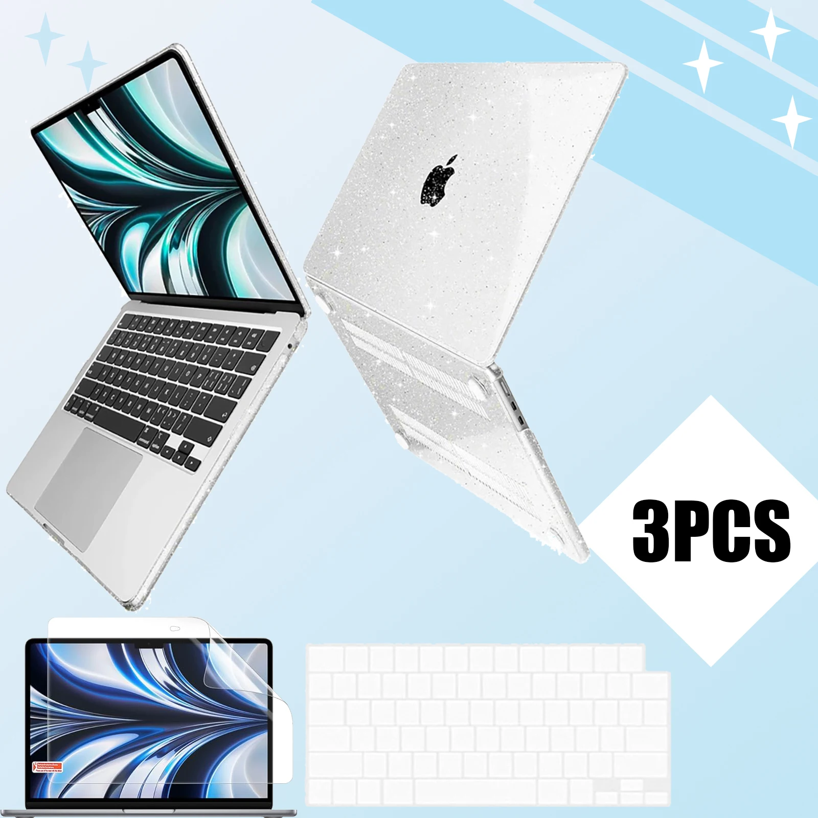 

Sparkly Clear Case For MacBook Air 13 inch M4 2025-2022 M3 M2 A3240 A3113 A2681, Hard Case With Keyboard Cover Screen Protector