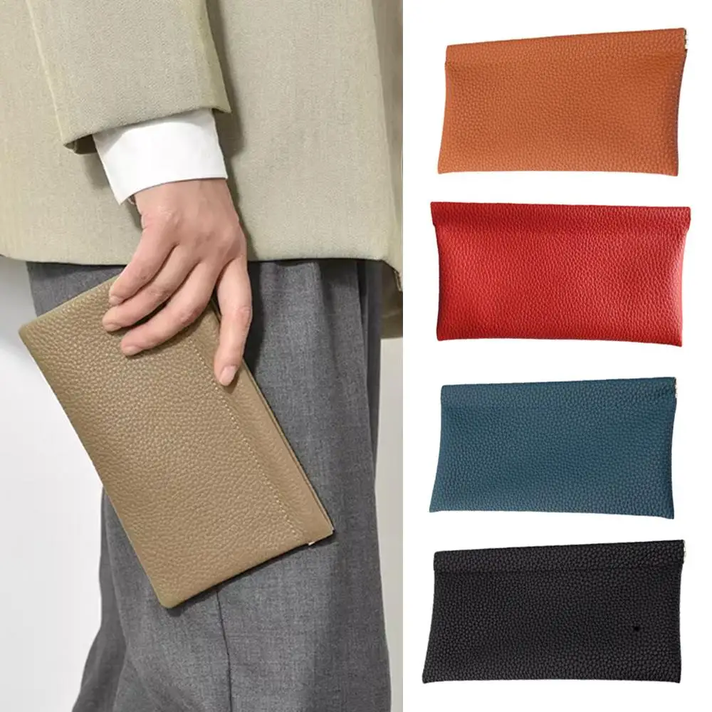 محفظة نقود معدنية رفيعة للغاية مغلقة أوتوماتيكية، سعة كبيرة، محفظة محمولة باليد، حقيبة يد جلدية بمشبك للسيدات، منظم متعدد الوظائف