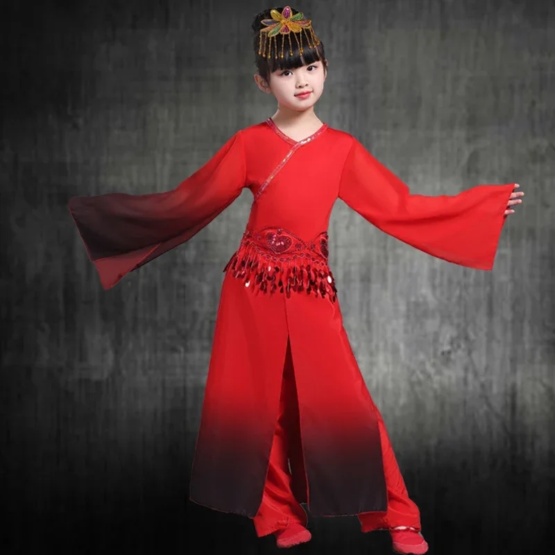 Costume da ballo cinese rosso per bambini, abbigliamento da ballo popolare elegante Yangko, costumi di danza quadrata nazionale tradizionale antica