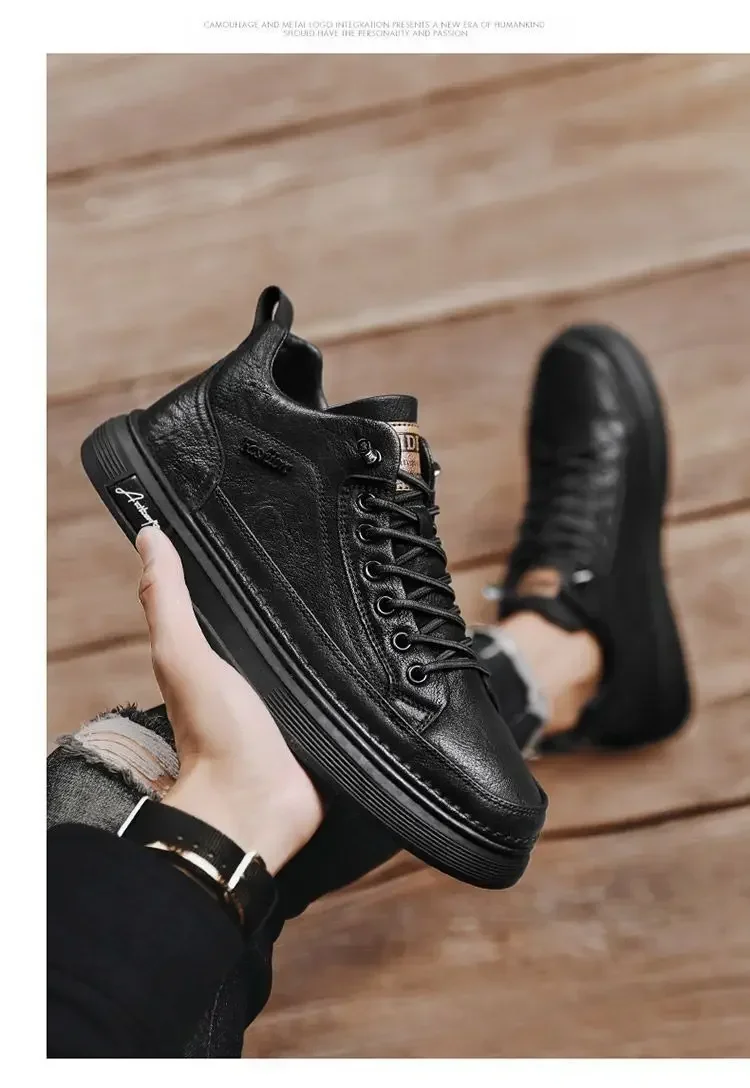 Quality Men Shoes Trend Leather Casual Shoes for Men Walk Flats Shoes Comfort Platform Male Shoes Leather High Men Boots Tenis