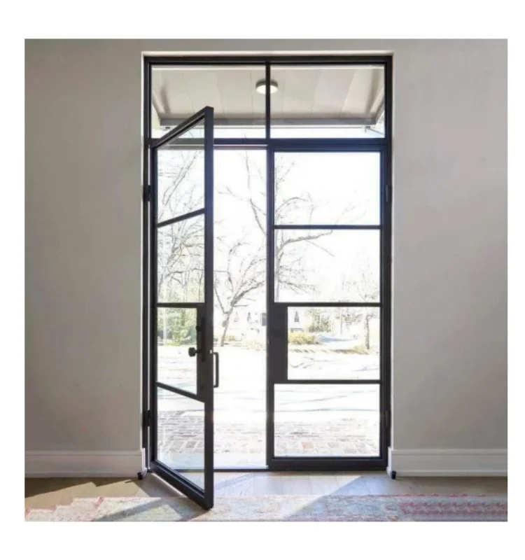 Customization Customized Wrought Iron Frame Tempered Glass Transparent Double Swing Villa Front Door