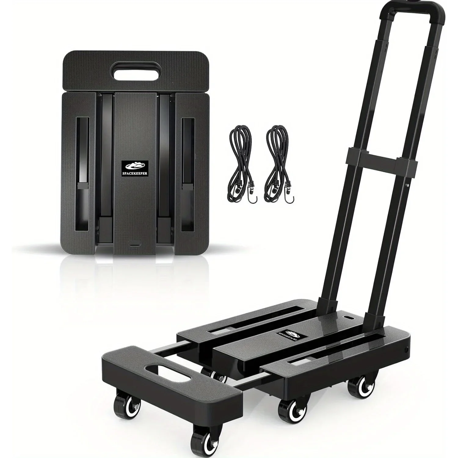 

Heavy Duty Folding Hand Truck 6-Wheel Stair Climber Double Ball Bearings Thick Steel Frame Telescopic Handle for Moving.