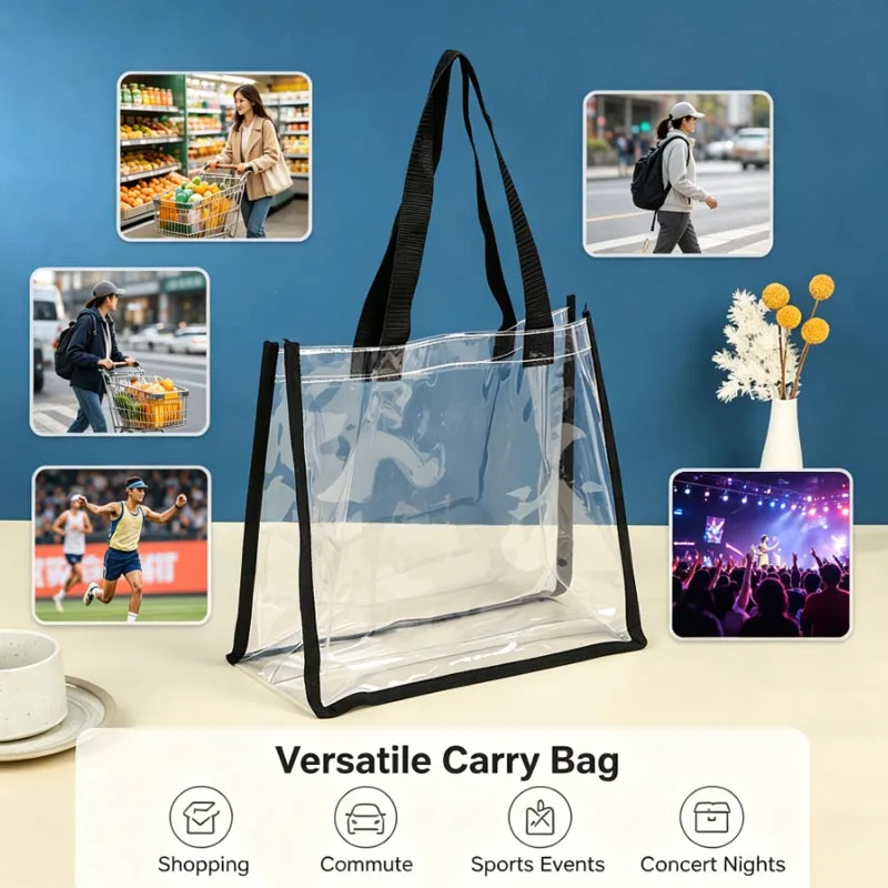 1-5PCS Large Capacity Clear PVC Tote Bag Ita Bag Waterproof Travel Handbag for Concert Merch Fan Support Shopping Daily Use