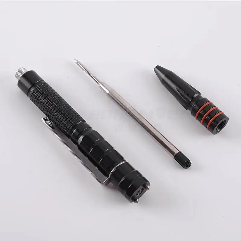 Caneta de defesa tática embutida, caneta de sobrevivência tática edc multifuncional de led
