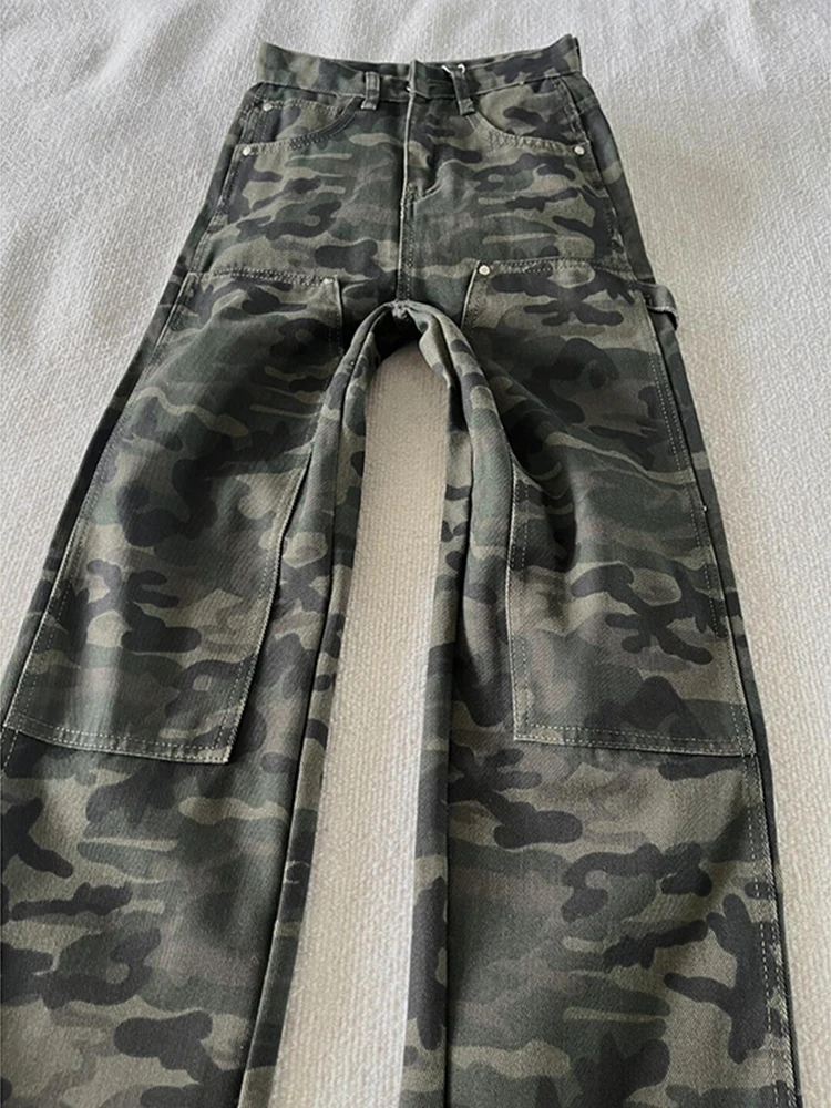 التمويه ملابس العمل الجينز الرجال الصيف الأمريكية الرجعية متوهج كلينفيت مستقيم فضفاض بنطال ذو قصة أرجل واسعة الشباب الاتجاه مقاومة ارتداء #2