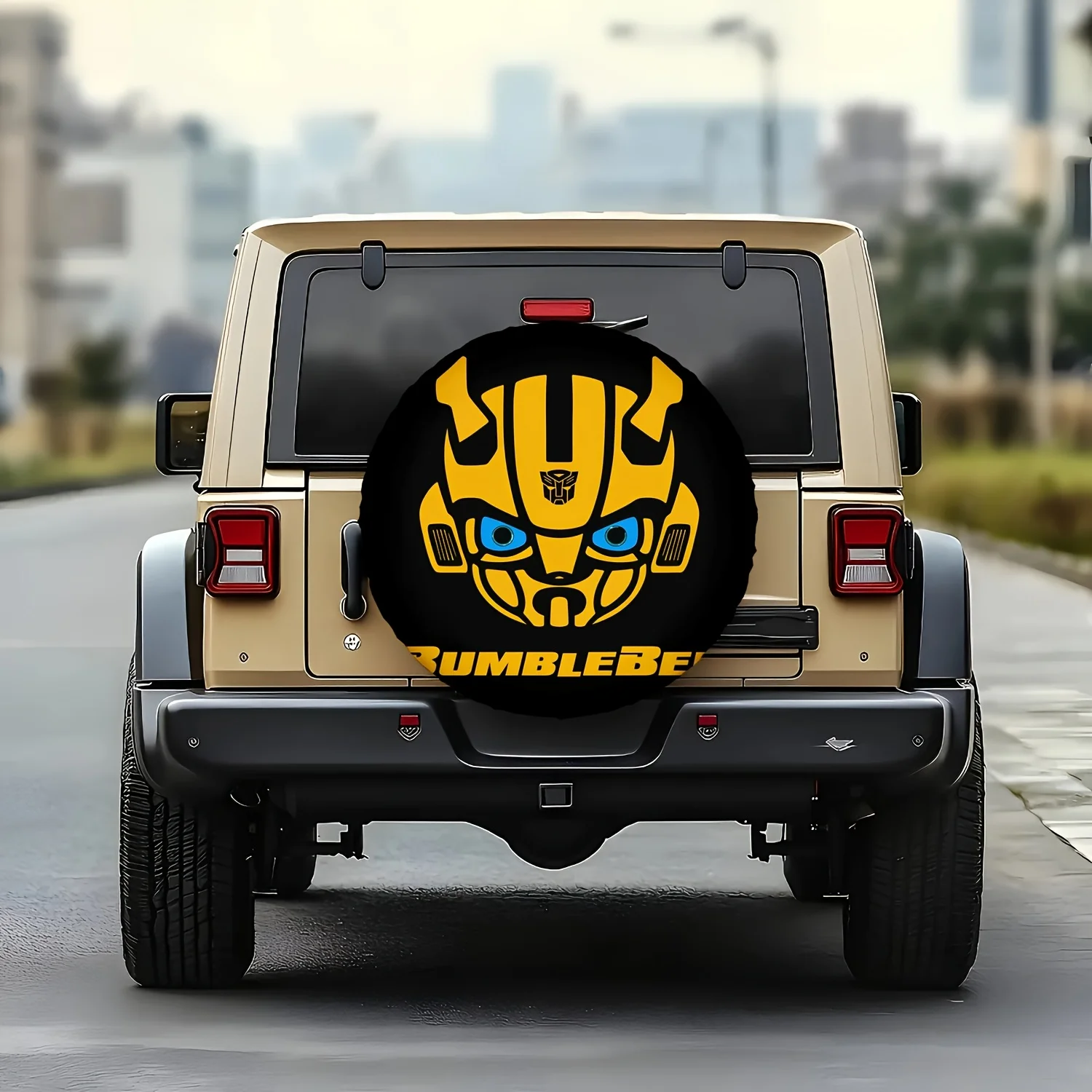 1pc Transformers Bumblebee Themed Universal Spare Tire Cover, Durable Elastic Edge, Easy To Install, Snug Fit Compatible With Va